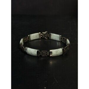 Vintage Jade Panel Sterling Silver Bracelet FAS 925 Size 7